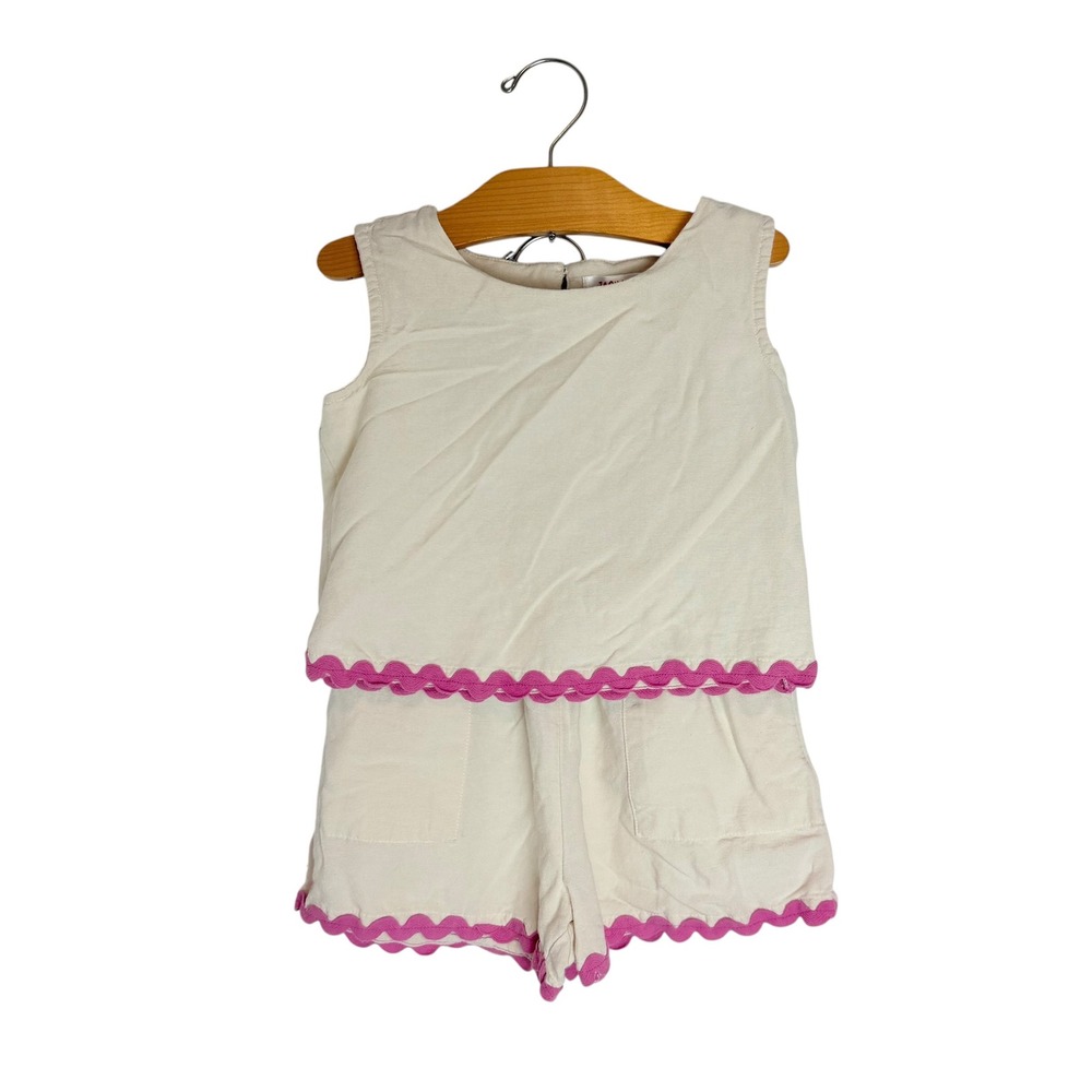 Japna Girls Cream Pink Scalloped Rickrack Crop Top and Shorts Set Size 7